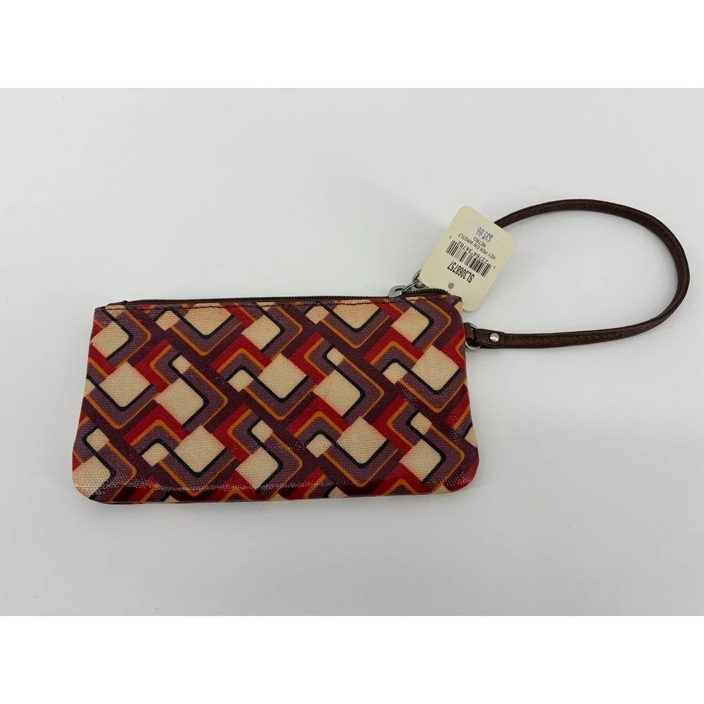 Fossil‎ Key-Per Geometric Leather Wrist Strap Card Holder Wristlet Wallet NWT